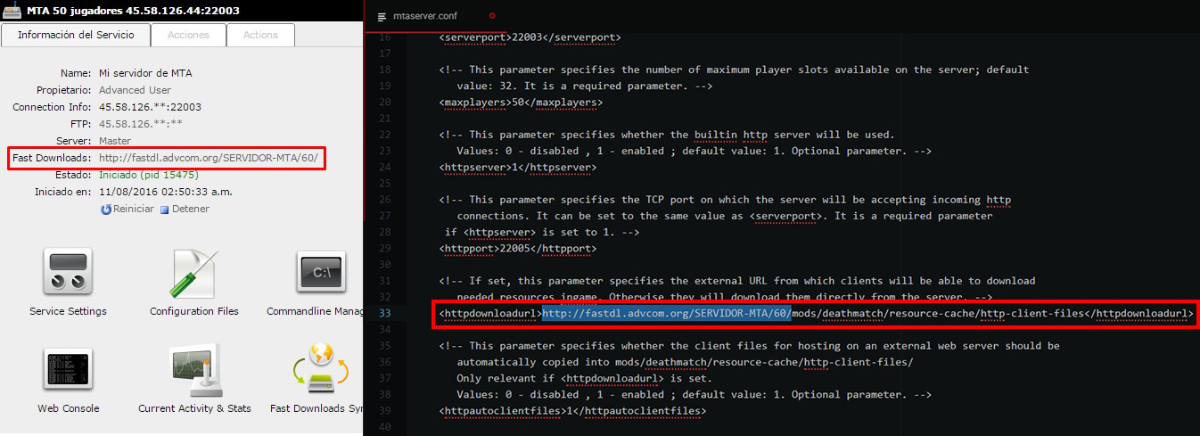 Configuración FastDL mtaserver.conf